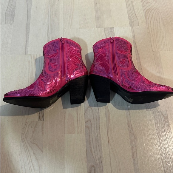 Cowgirl pink magenta shiny sequins western cowboy boots women’s girls - Picture 5 of 11